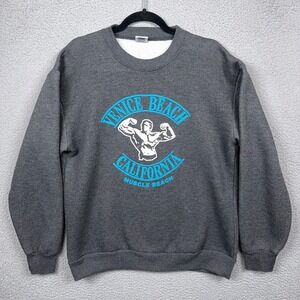VTG Venice Beach Crewneck Mens M Gray Hill Muscle Beach Arnold Fleece Sweatshirt